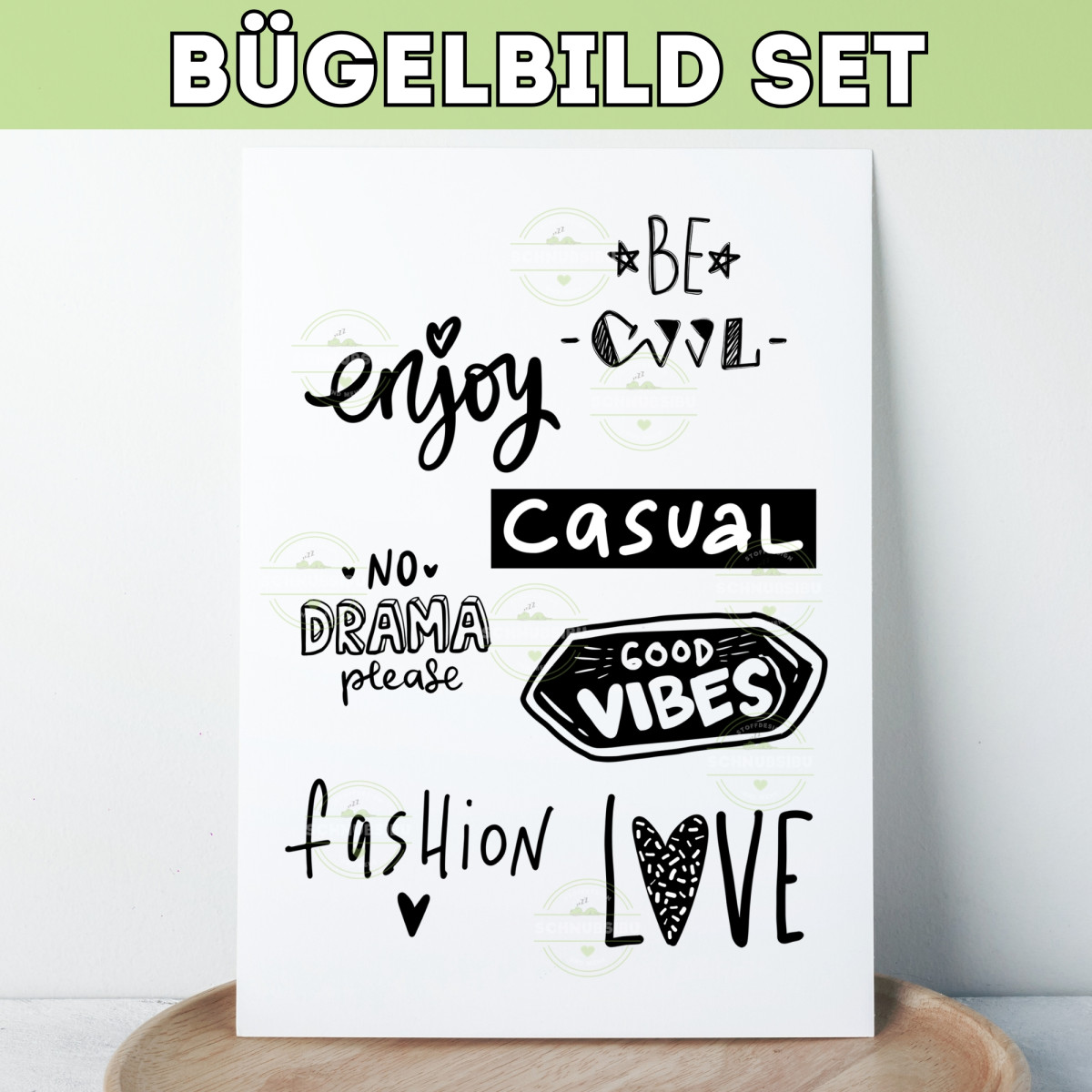 Bügelbild Set Mini Statements schwarz (A6 Bogen)